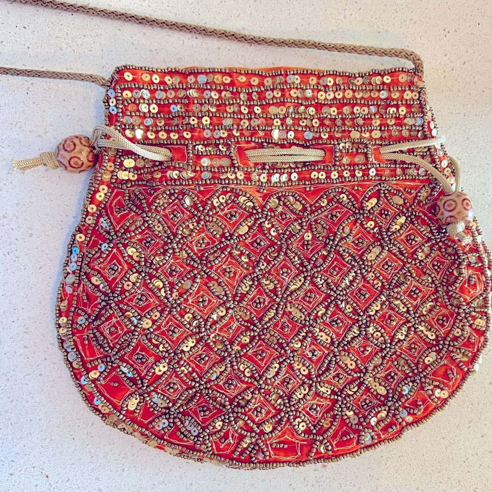 Stunning Beaded handbag from India in orange and gold